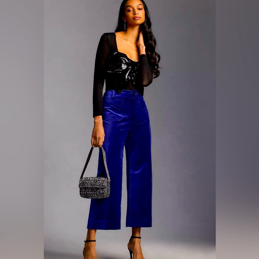Anthropology Maeve Collection “The Colette”.  Dark blue velvet pants.